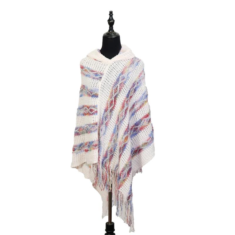 Ivoren gebreide poncho met capuchon