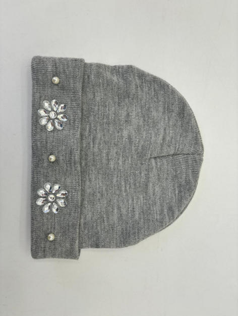 Grijze gemêleerde gebreide beanie met omgeslagen rand