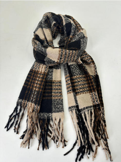 Gevouwen geweven plaid sjaal in zwart