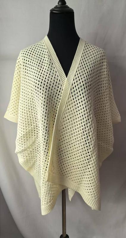 Crème open-weave kimono cardigan met meshpatroon en open voorkant
