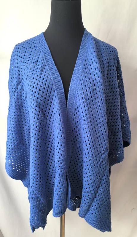 Blauwe open-gebreide cocon cardigan wrap met ajour patroon