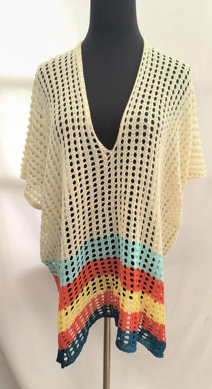 Crème crochet tuniek top met open breiwerk