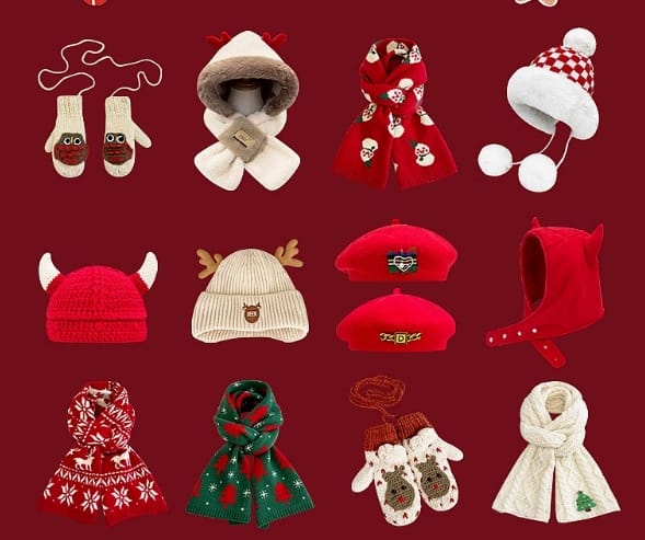 `Rode gebreide kerstset voor kinderen: mutsen
