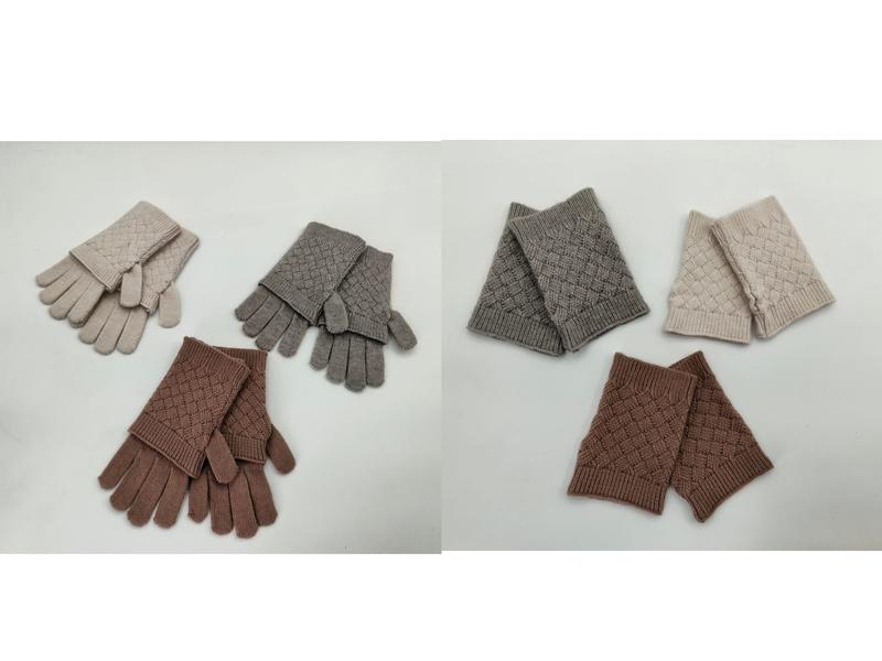 Diamantpatroon gebreide winterhandschoenen en polswarmers zonder vingers in beige