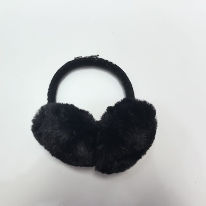 Grijze pluche imitatiebont oorkappen met beige suède middenstuk en gestikt hoofdband