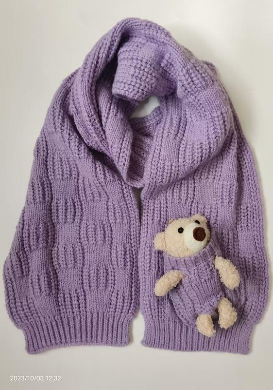 Lavendelpaarse grove gebreide oversized cardigan met brede sjaalkraag en teddybeer in zak | groothandel