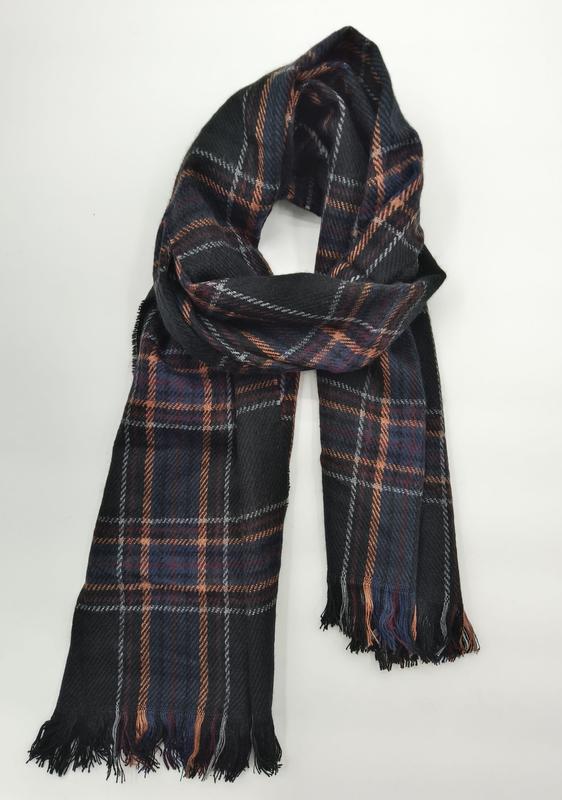Zwarte tartan plaid sjaal met oranje