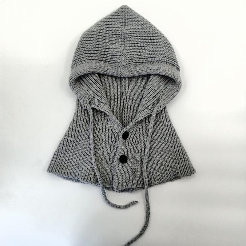 Grijze geribbelde gebreide cape met capuchon