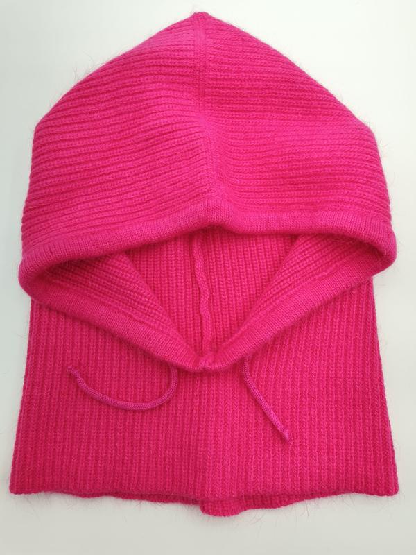 Roze geribde gebreide balaclava met trekkoord