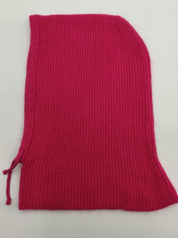 `Felroze geribbelde gebreide balaclava met capuchon en trekkoord