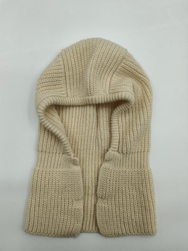 `Crème geribbelde gebreide balaclava muts voor winter en skiën