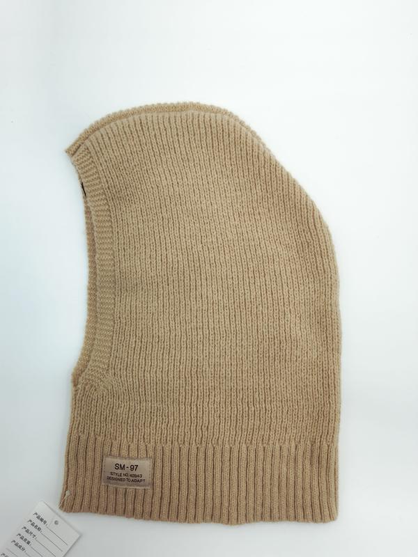 Beige geribbeld gebreid bivakmuts gezichtsmasker voor skiën en wintersporten