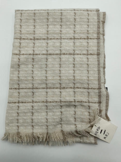 `Ivoorkleurige geweven geruite plaid met franjes in beige tinten