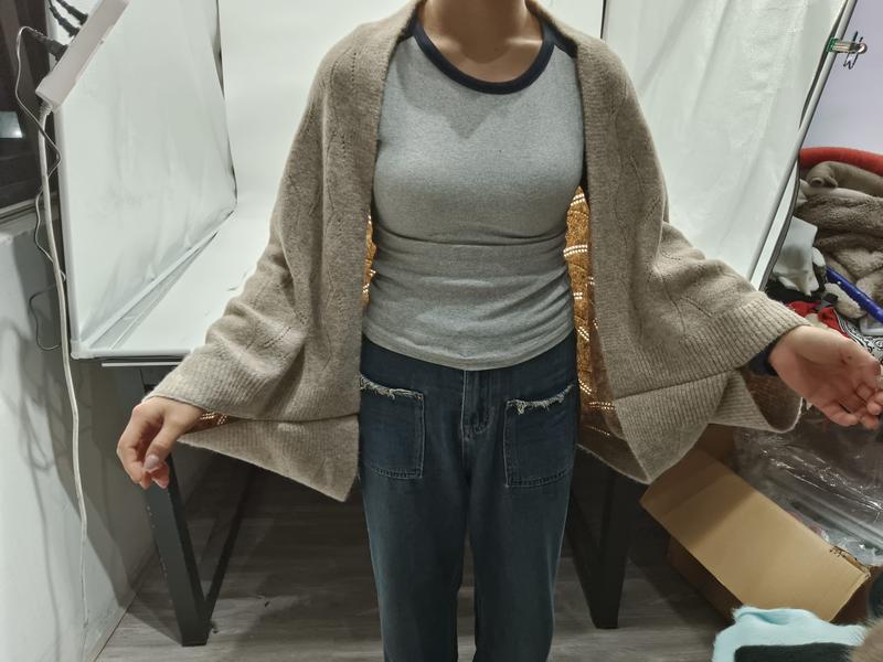 `Oversized beige gebreide open cardigan met wijde mouwen