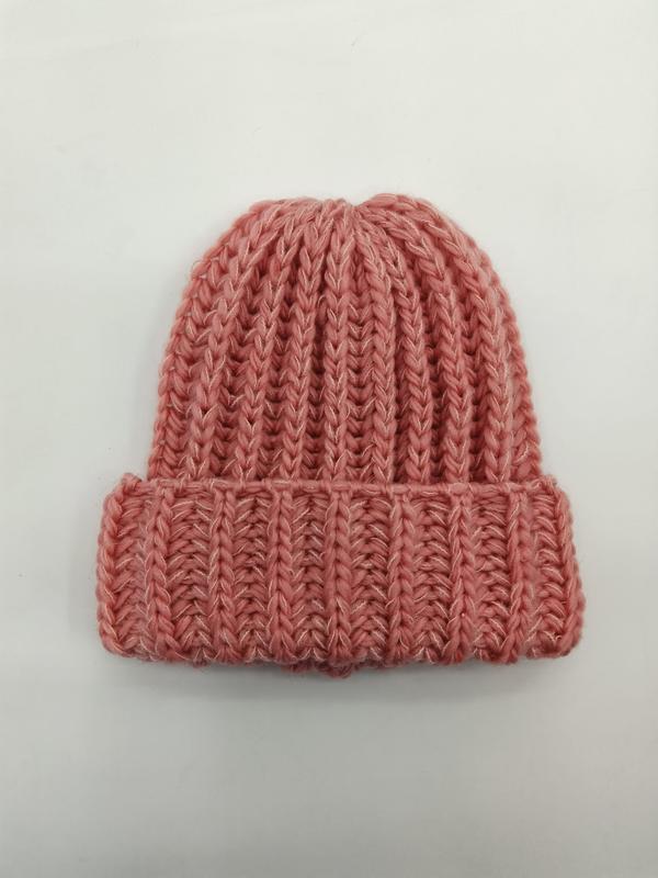 `Chunky gebreide ribbelbeanie in zachtroze kleur