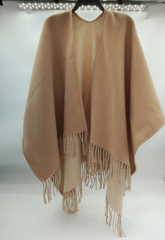 Camel beige poncho cape van wolmix met franje