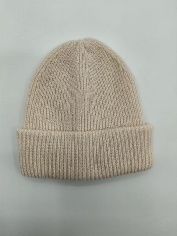 Crème geribde gebreide beanie muts met omslag