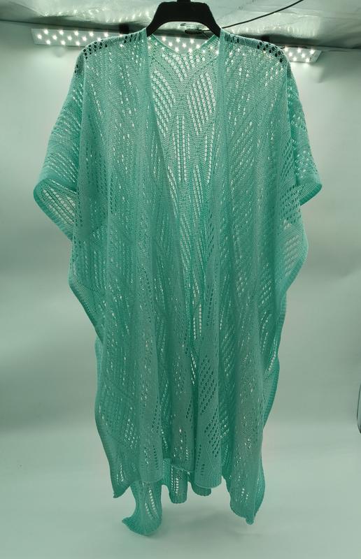 Mintgroene kimono cardigan met open kant-breiwerk