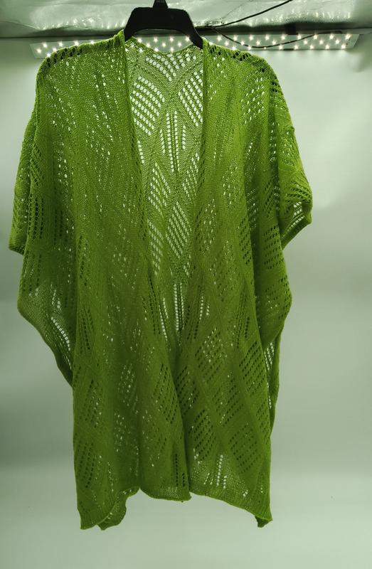 Limoengroene open kimono cardigan met kanten diamantpatroon