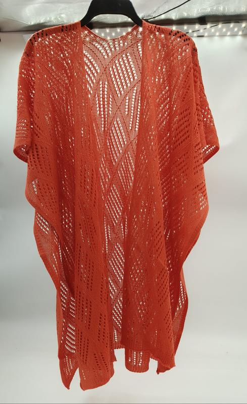 Roestoranje gehaakt kimono vest met geometrisch kантpatroon en korte mouwen