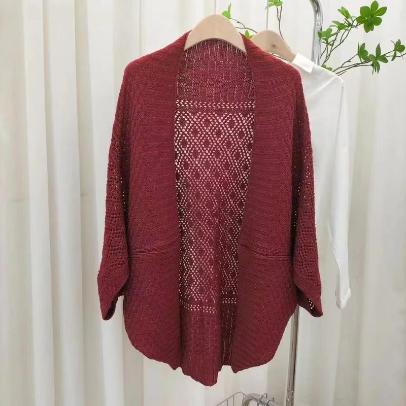 Bordeauxrood gebreid vest met open voorkant