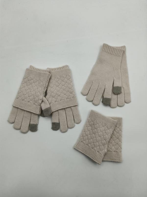 Beige gebreide handschoenenset met vlechtpatroon: vingerloos