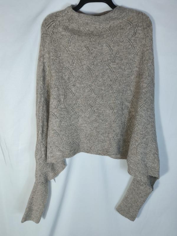 Beige cropped pointelle trui met lange mouwen en ruitpatroon