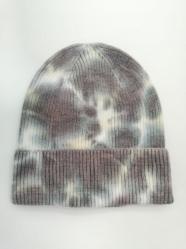 Geribde gebreide beanie met tie-dye patroon in grijs