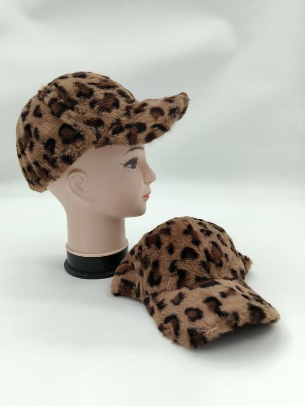 Bruine baseball cap van imitatiebont met luipaardprint