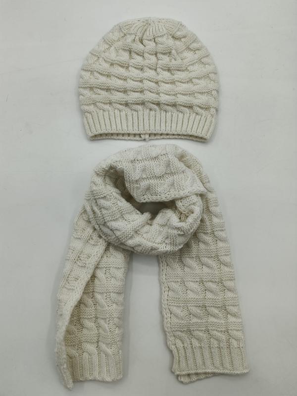 Crème cable knit wintermuts en bijpassende lange sjaal set