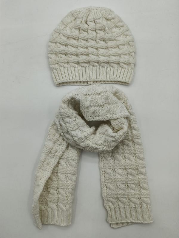 Crème cable knit muts en bijpassende lange sjaal winterset