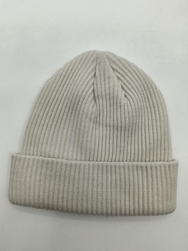 Crème geribbelde gebreide beanie muts met omgeslagen rand