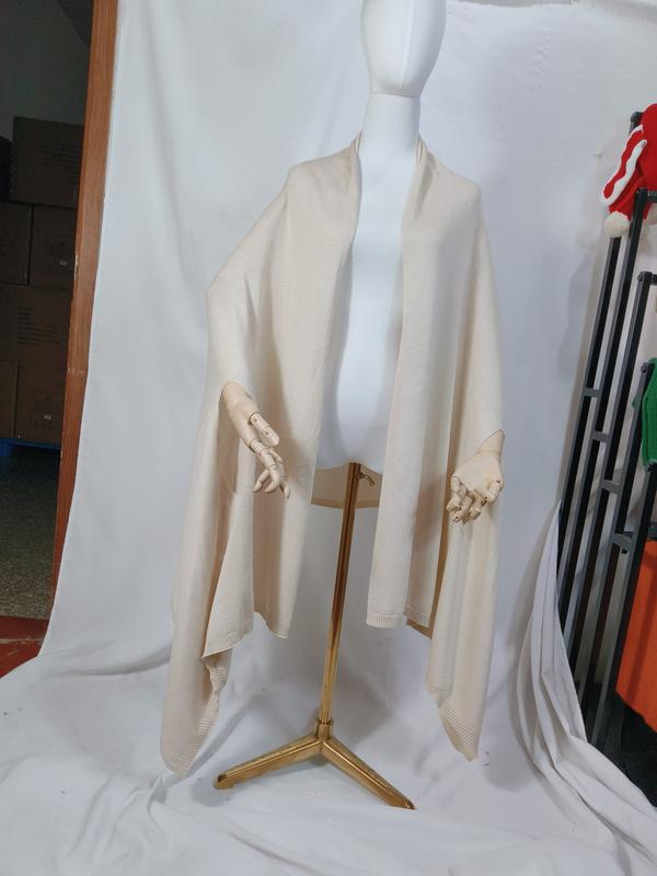 Crème gebreide open wikkelcardigan met sjaalrevers en geribd zoomdetail