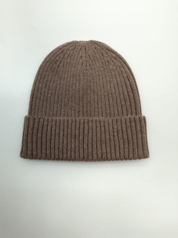 Taupe geribbelde gebreide beanie met omgeslagen rand