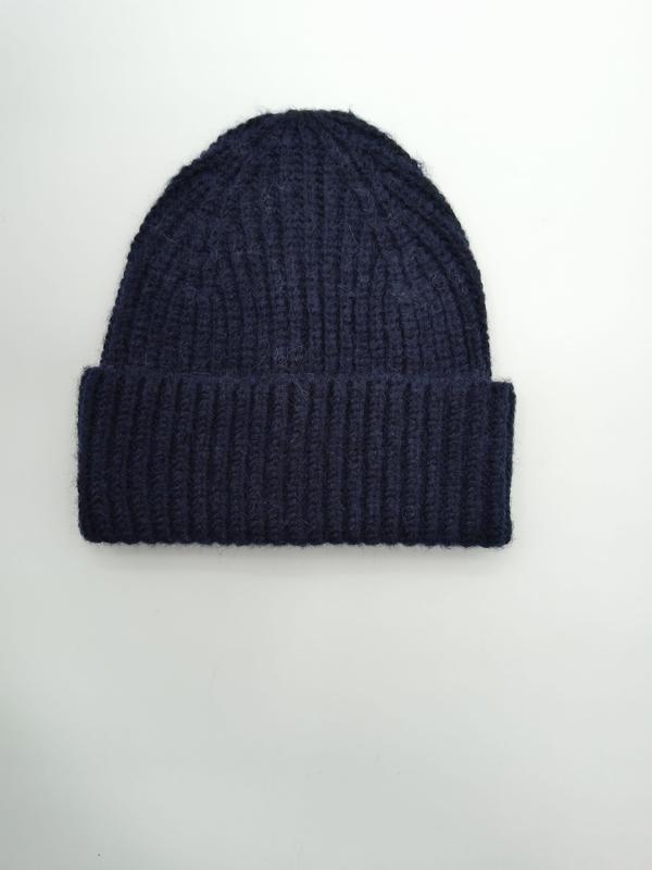 Marineblauw grove gebreide wintermuts met omgeslagen rand
