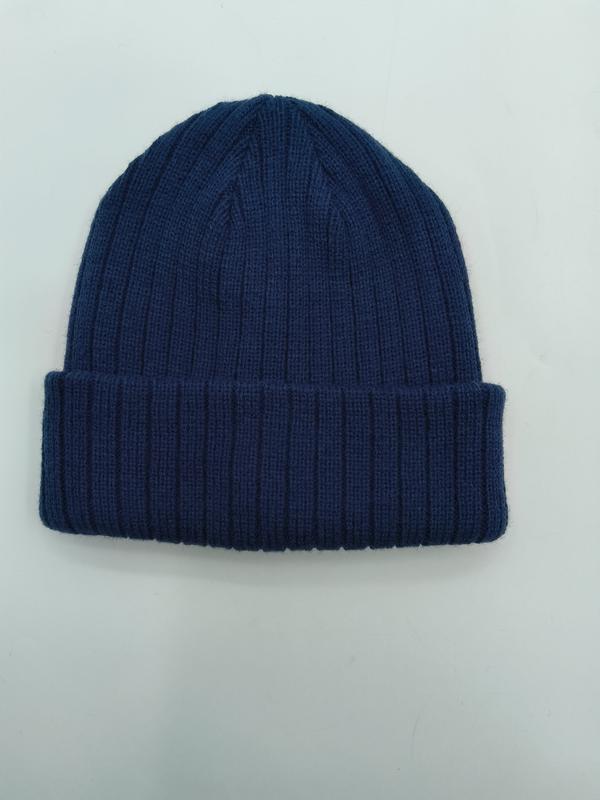 Marineblauw geribbelde gebreide wintermuts met omgeslagen rand